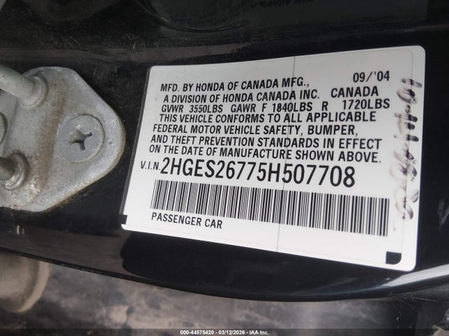 Aukcja sprzedaży 2005 Honda Civic Ex, vin: 2HGES26775H507708, numer aukcji: 44575420