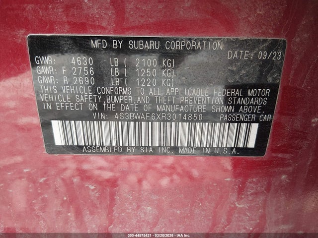 Продажа на аукционе авто 2024 Subaru Legacy Premium, vin: 4S3BWAF6XR3014850, номер лота: 44575421