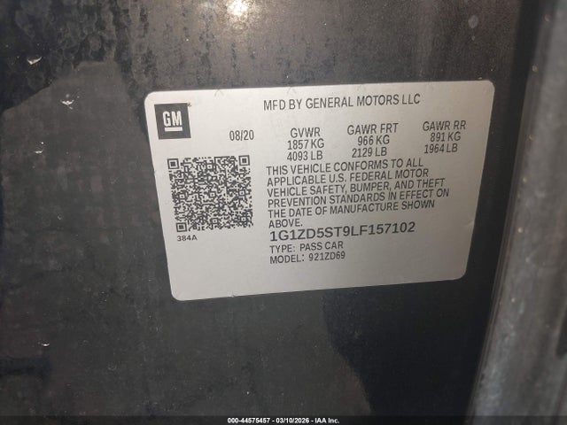 Продаж на аукціоні авто 2020 Chevrolet Malibu Fwd Lt, vin: 1G1ZD5ST9LF157102, номер лоту: 44575457