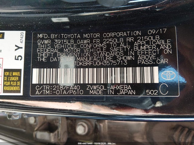 Toyota Prius Two 2017 JTDKBRFU0H3575713 Image 9