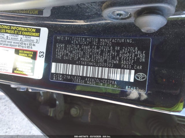 Aukcja sprzedaży 2020 Toyota Camry Xse, vin: 4T1K61AKXLU505503, numer aukcji: 44575475
