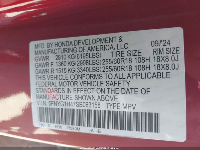 Honda Pilot Ex-l 2025 5FNYG1H47SB063158 Image 9
