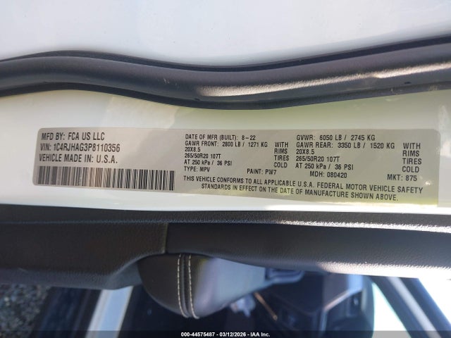 2023 Jeep Grand Cherokee Altitude 4x4 მანქანა იყიდება აუქციონზე, vin: 1C4RJHAG3P8110356, აუქციონის ნომერი: 44575487