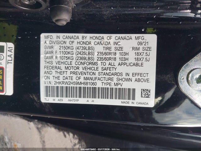 Honda Cr-v Awd Ex 2021 2HKRW2H59MH681060 Image 9