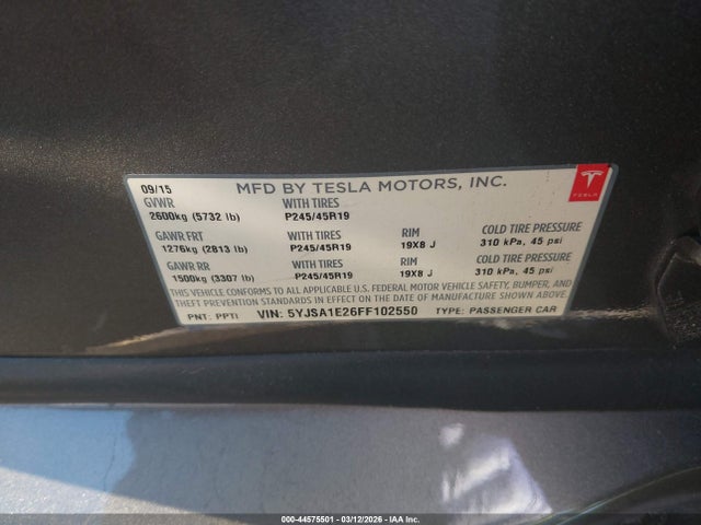 2015 TESLA MODEL S 5YJSA1E26FF102550 Photo 8