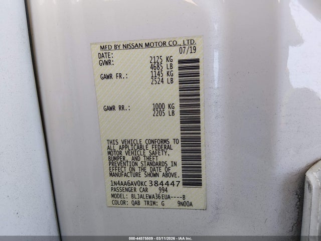 Nissan Maxima 3.5 Sl 2019 1N4AA6AV0KC384447 Image 9