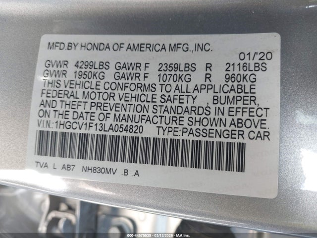 Honda ACCORD LX 2020 1HGCV1F13LA054820 Image 9