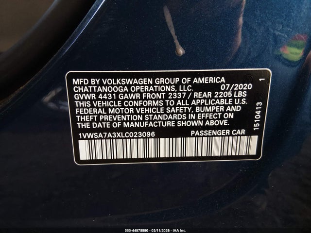 Aukcja sprzedaży 2020 Volkswagen Passat 2.0t Se, vin: 1VWSA7A3XLC023096, numer aukcji: 44575550