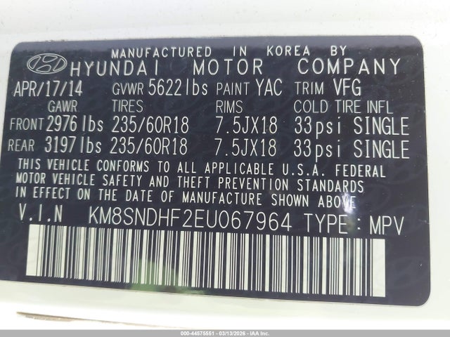 Hyundai Santa Fe Gls 2014 KM8SNDHF2EU067964 Image 9