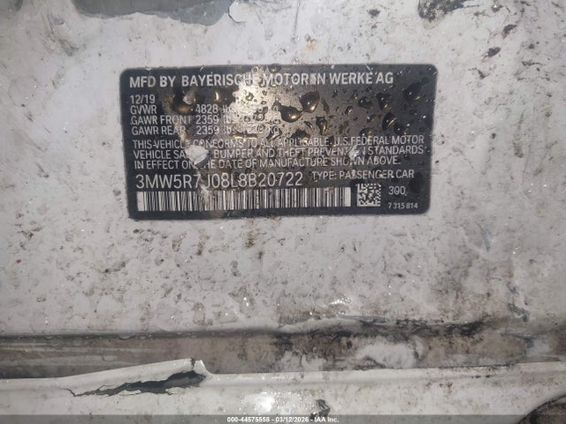 44575558 :رقم المزاد ، 3MW5R7J08L8B20722 vin ، 2020 Bmw 330i Xdrive مزاد بيع
