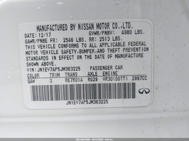 Продаж на аукціоні авто 2018 Infiniti Q50 3.0t Luxe, vin: JN1EV7AP5JM363225, номер лоту: 44575594