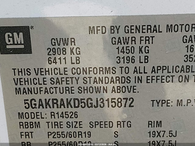 Продаж на аукціоні авто 2016 Buick Enclave Convenience, vin: 5GAKRAKD5GJ315872, номер лоту: 44575614