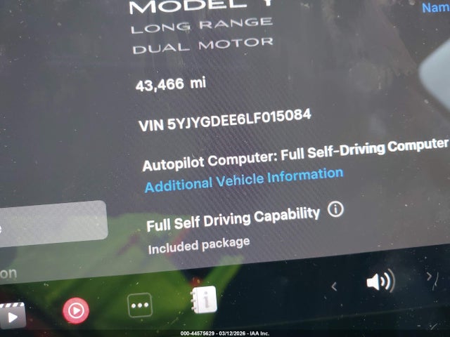 Продаж на аукціоні авто 2020 Tesla Model Y Long Range Dual Motor All-wheel Drive, vin: 5YJYGDEE6LF015084, номер лоту: 44575629