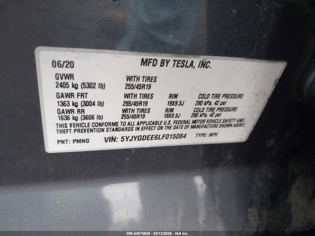 Продаж на аукціоні авто 2020 Tesla Model Y Long Range Dual Motor All-wheel Drive, vin: 5YJYGDEE6LF015084, номер лоту: 44575629