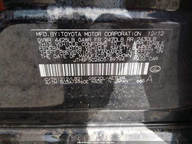 Продаж на аукціоні авто 2013 Lexus Is 250, vin: JTHBF5C26D5189794, номер лоту: 44575627