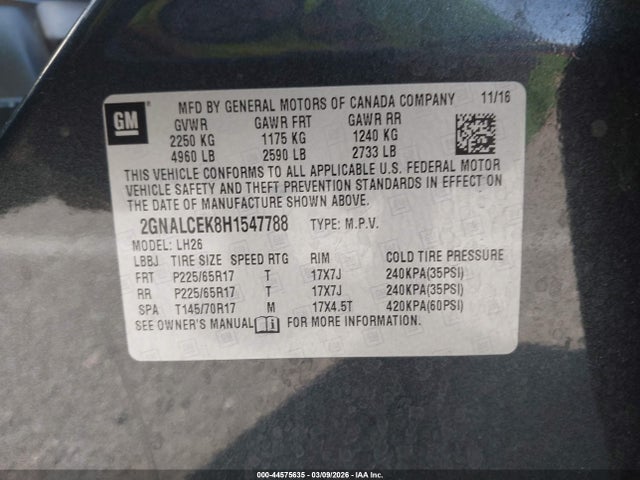 Chevrolet EQUINOX LT 2017 2GNALCEK8H1547788 Image 9