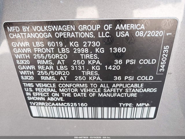 Продаж на аукціоні авто 2021 Volkswagen Atlas 3.6l V6 Se W/technology R-line, vin: 1V2RR2CA4MC525160, номер лоту: 44575638