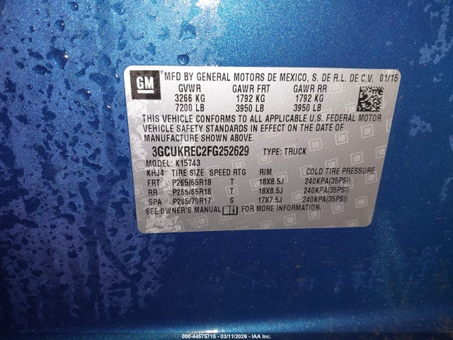 Chevrolet Silverado 1500 1lt 2015 3GCUKREC2FG252629 Image 9