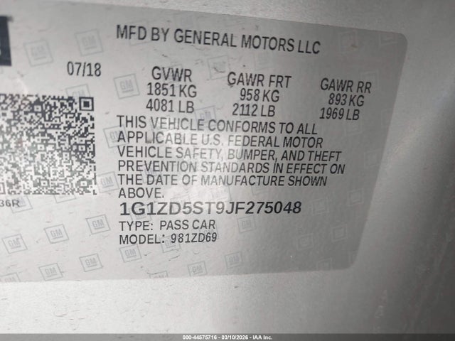 Chevrolet MALIBU LT 2018 1G1ZD5ST9JF275048 Image 9
