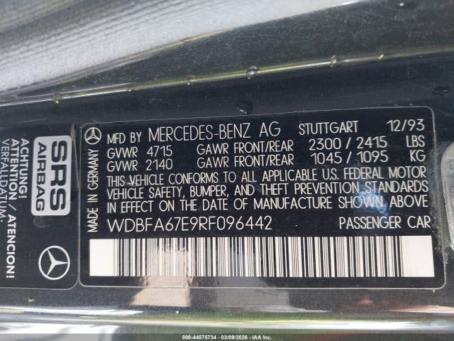 1994 MERCEDES-BENZ SL WDBFA67E9RF096442 Photo 8