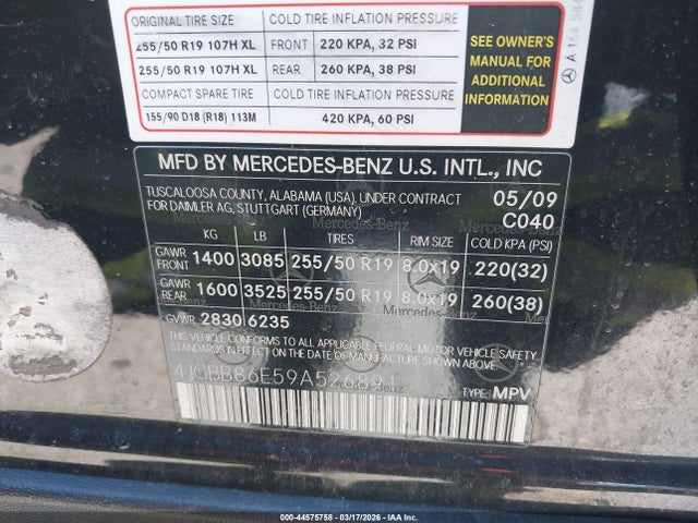 Продажа на аукционе авто 2009 Mercedes-benz Ml 350 4matic, vin: 4JGBB86E59A526891, номер лота: 44575758