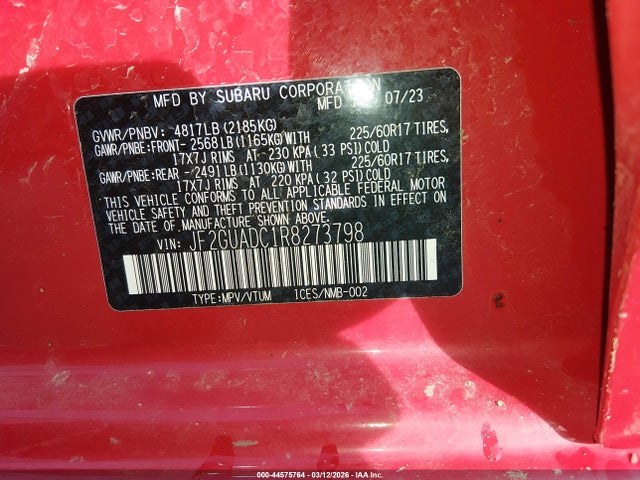 44575764 :رقم المزاد ، JF2GUADC1R8273798 vin ، 2024 Subaru Crosstrek Premium مزاد بيع