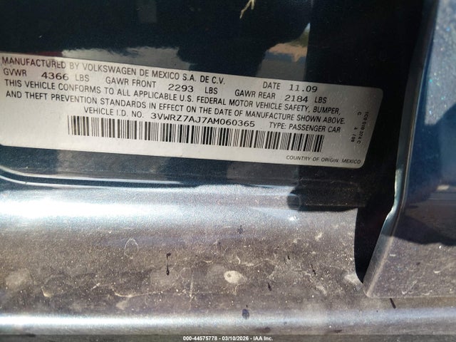 Aukcja sprzedaży 2010 Volkswagen Jetta Se, vin: 3VWRZ7AJ7AM060365, numer aukcji: 44575778