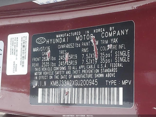 2016 HYUNDAI TUCSON KM8J33A2XGU200945 Photo 8