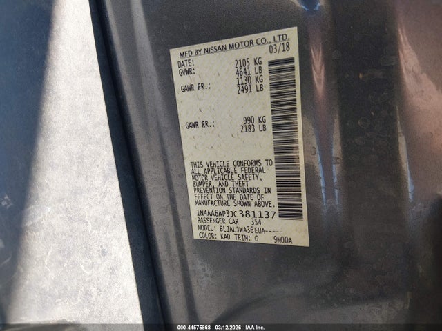 Nissan Maxima 3.5 Sv 2018 1N4AA6AP3JC381137 Image 9