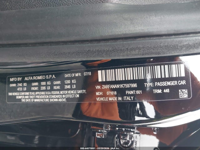 2019 ALFA ROMEO GIULIA ZARFANAN1K7597996 Photo 8