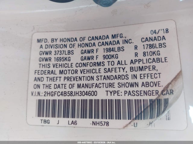 Honda Civic Lx 2018 2HGFC4B58JH304600 Image 9