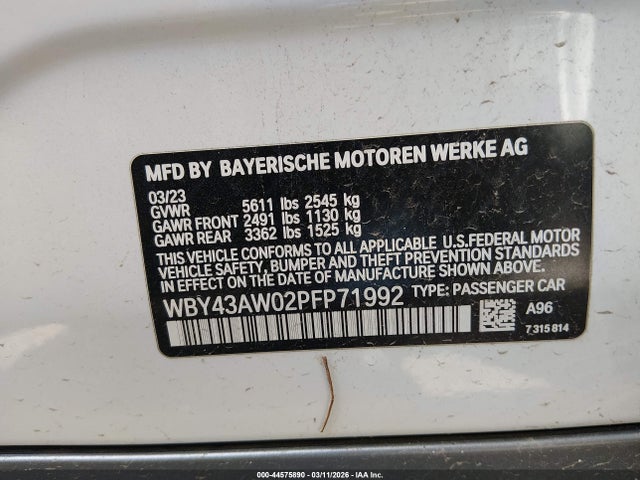 Продажа на аукционе авто 2023 Bmw I4 Edrive35, vin: WBY43AW02PFP71992, номер лота: 44575890