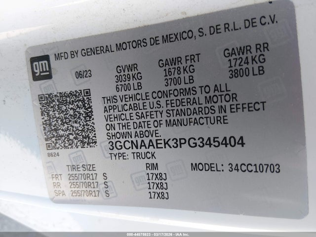3GCNAAEK3PG345404 Chevrolet Silverado 1500 2wd Standard Bed Wt