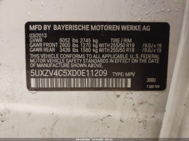 44575964 :رقم المزاد ، 5UXZV4C5XD0E11209 vin ، 2013 Bmw X5 Xdrive35i/xdrive35i Premium/xdrive35i Sport Activity مزاد بيع