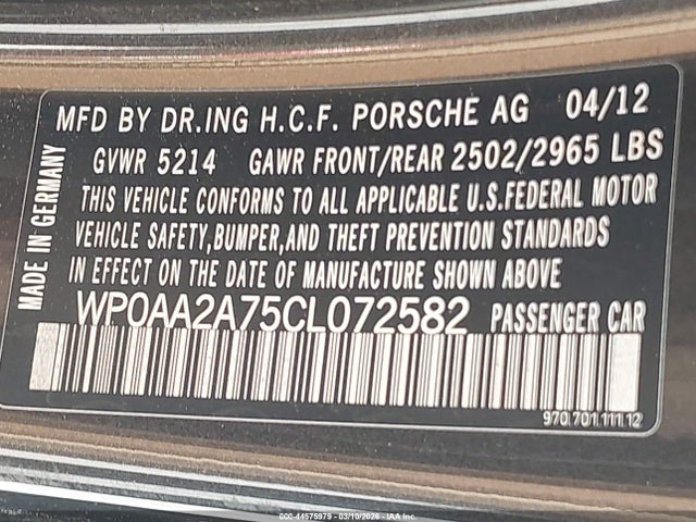 2012 PORSCHE PANAMERA WP0AA2A75CL072582 Photo 8