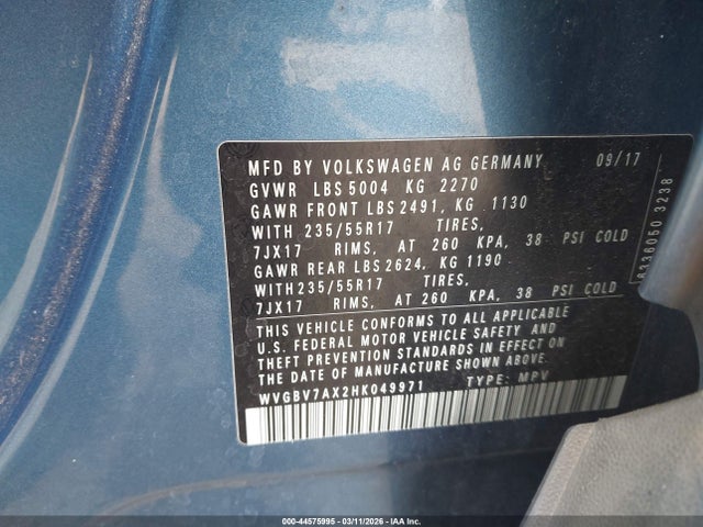 44575995 :رقم المزاد ، WVGBV7AX2HK049971 vin ، 2017 Volkswagen Tiguan 2.0t/2.0t S مزاد بيع