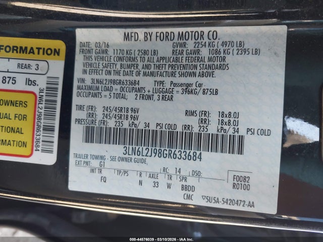Lincoln MKZ 2016 3LN6L2J98GR633684 Image 9