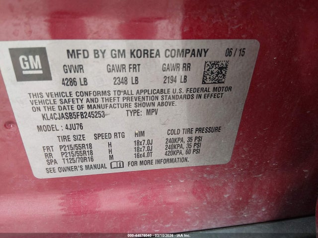 Aukcja sprzedaży 2015 Buick Encore, vin: KL4CJASB5FB245253, numer aukcji: 44576040
