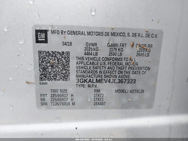 Aukcja sprzedaży 2018 Gmc Terrain Sle, vin: 3GKALMEV4JL367323, numer aukcji: 44576083
