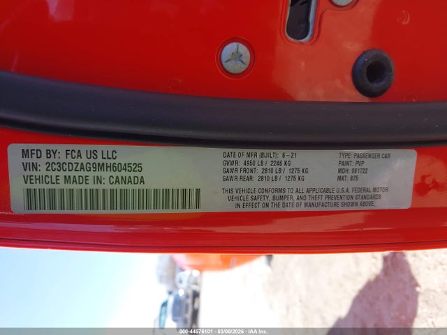 Продажа на аукционе авто 2021 Dodge Challenger Sxt, vin: 2C3CDZAG9MH604525, номер лота: 44576101