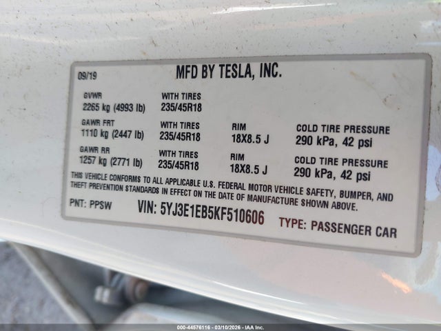 2019 TESLA MODEL 3 5YJ3E1EB5KF510606 Photo 8