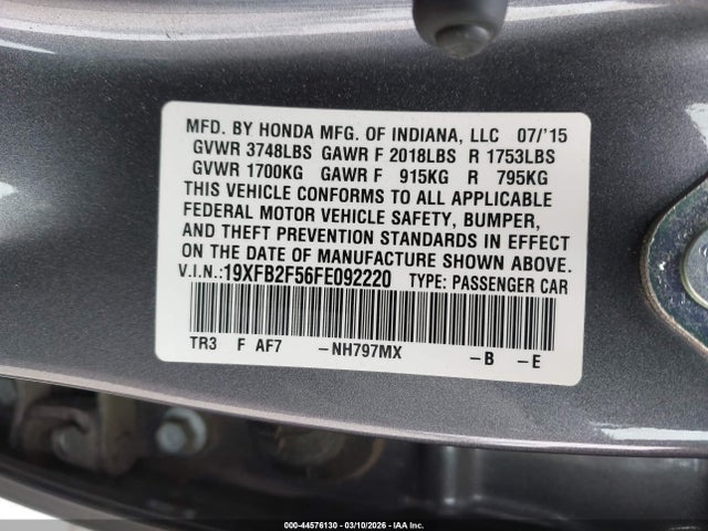 19XFB2F56FE092220 Honda Civic Lx