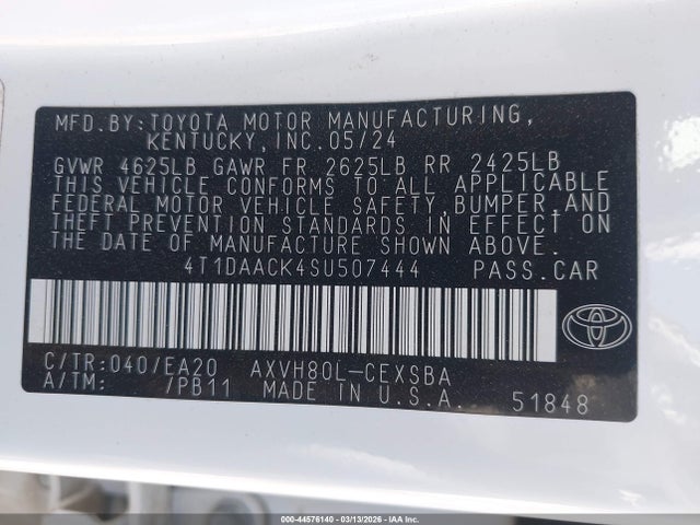 Aukcja sprzedaży 2025 Toyota Camry Se, vin: 4T1DAACK4SU507444, numer aukcji: 44576140