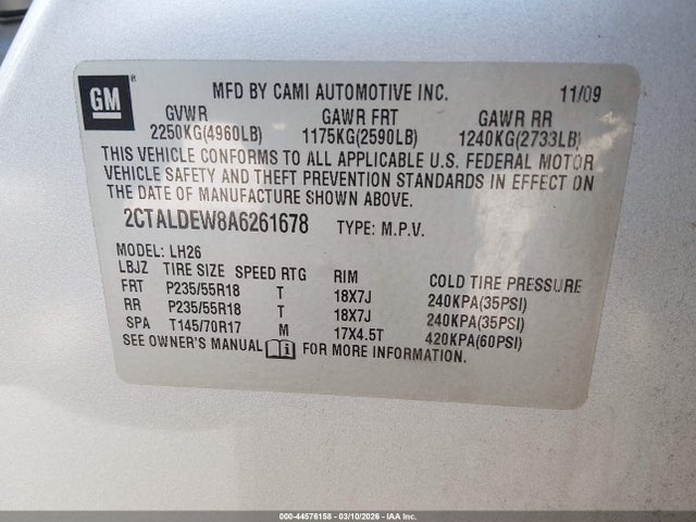 Aukcja sprzedaży 2010 Gmc Terrain Sle-2, vin: 2CTALDEW8A6261678, numer aukcji: 44576158