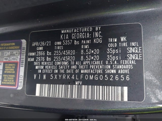 Auction sale of the 2021 Kia Sorento Sx Prestige, vin: 5XYRK4LF0MG052656, lot number: 44576159