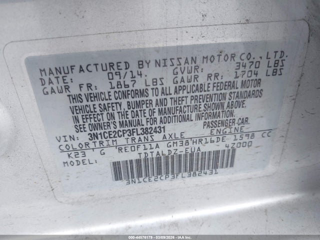 Nissan Versa Note S (sr)/s Plus/sl/sr/sv 2015 3N1CE2CP3FL382431 Image 9