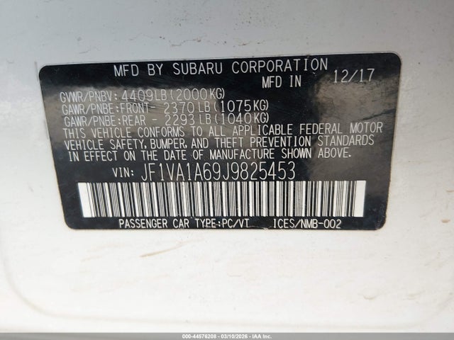 Subaru WRX 2018 JF1VA1A69J9825453 Image 9