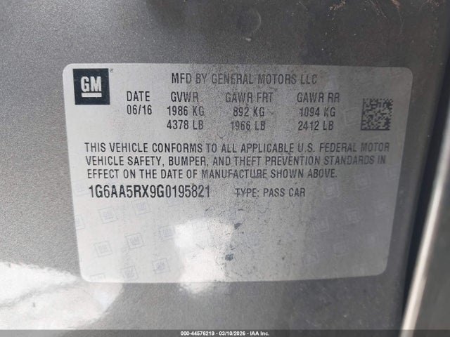 2016 Cadillac Ats Standard მანქანა იყიდება აუქციონზე, vin: 1G6AA5RX9G0195821, აუქციონის ნომერი: 44576219