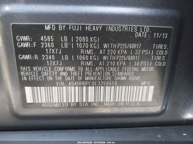 Subaru Outback 2.5i Limited 2014 4S4BRBPC0E3258658 Image 9