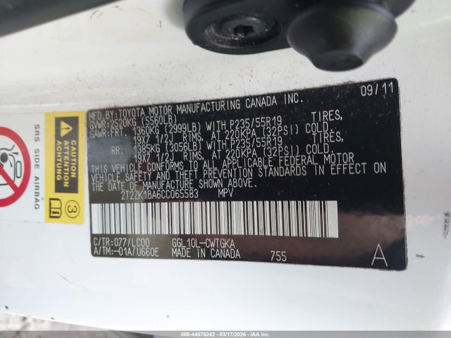 2012 Lexus Rx 350 მანქანა იყიდება აუქციონზე, vin: 2T2ZK1BA6CC065583, აუქციონის ნომერი: 44576242